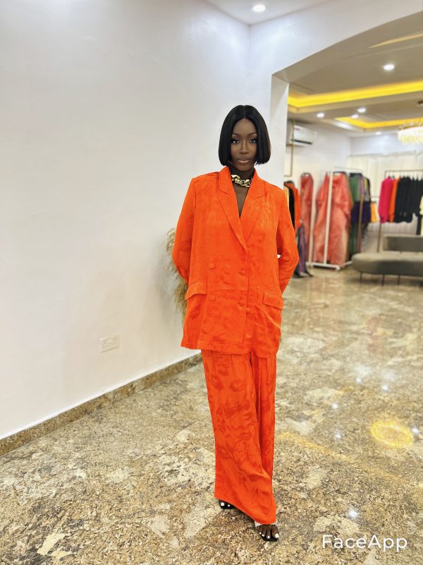 Stylish Orange Suit Set - Comfy long-sleeve blazer with pants, a chic and confident choice for women's fashion.