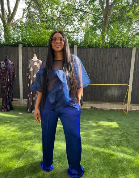 Discover elegance and comfort with our Aries two-piece set featuring a chic blue chiffon top paired with full length cotton pants. Shop now!