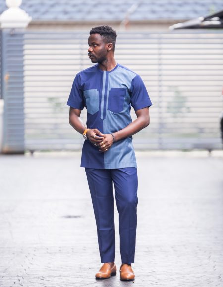 This is a 2 pieces Quintessential Collection. It is made of high quality cashmere material, tailored with precision to suit our clients taste. It comprises a top and a matching pant. The pant is styled with a draw string for wearer's ease.