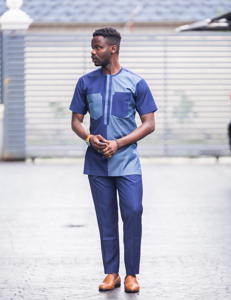 This is a 2 pieces Quintessential Collection. It is made of high quality cashmere material, tailored with precision to suit our clients taste. It comprises a top and a matching pant. The pant is styled with a draw string for wearer's ease.