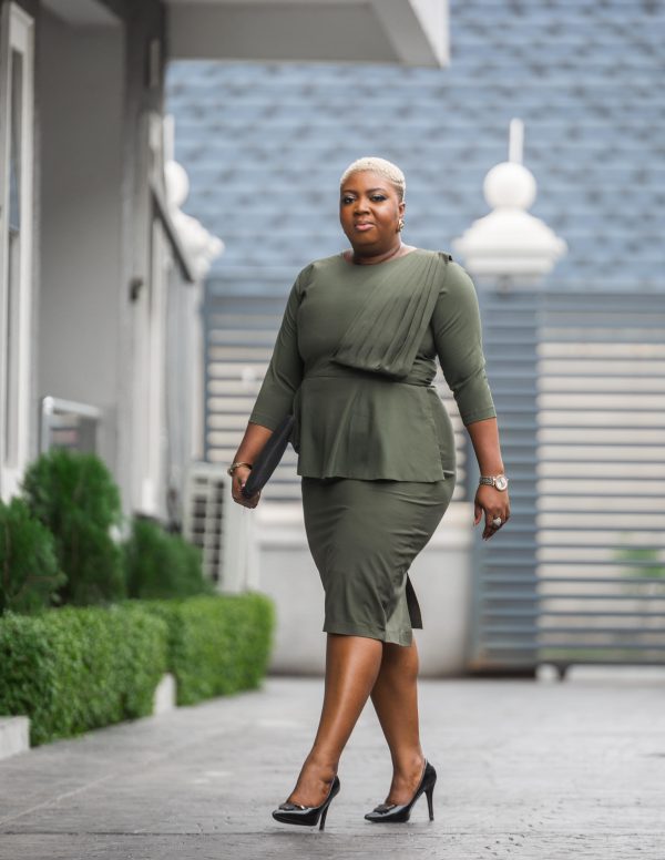 The Olive Dress: Elevate your work attire with this stunning creation. The Olive Dress combines eye-catching patterns with customizable sizes, ensuring a perfect fit that makes a lasting impression.